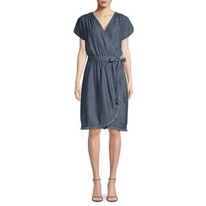 Trina Turk Morina Chambray Wrap Dress Blue Linen Lyocell Blend Lightweight Sz 8